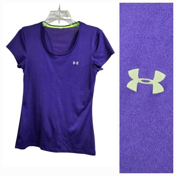 Under Armour Women's Tech Mesh Jersey Tee Shirt Crew-Neck Purple Loose Heat Gear - Picture 1 of 8